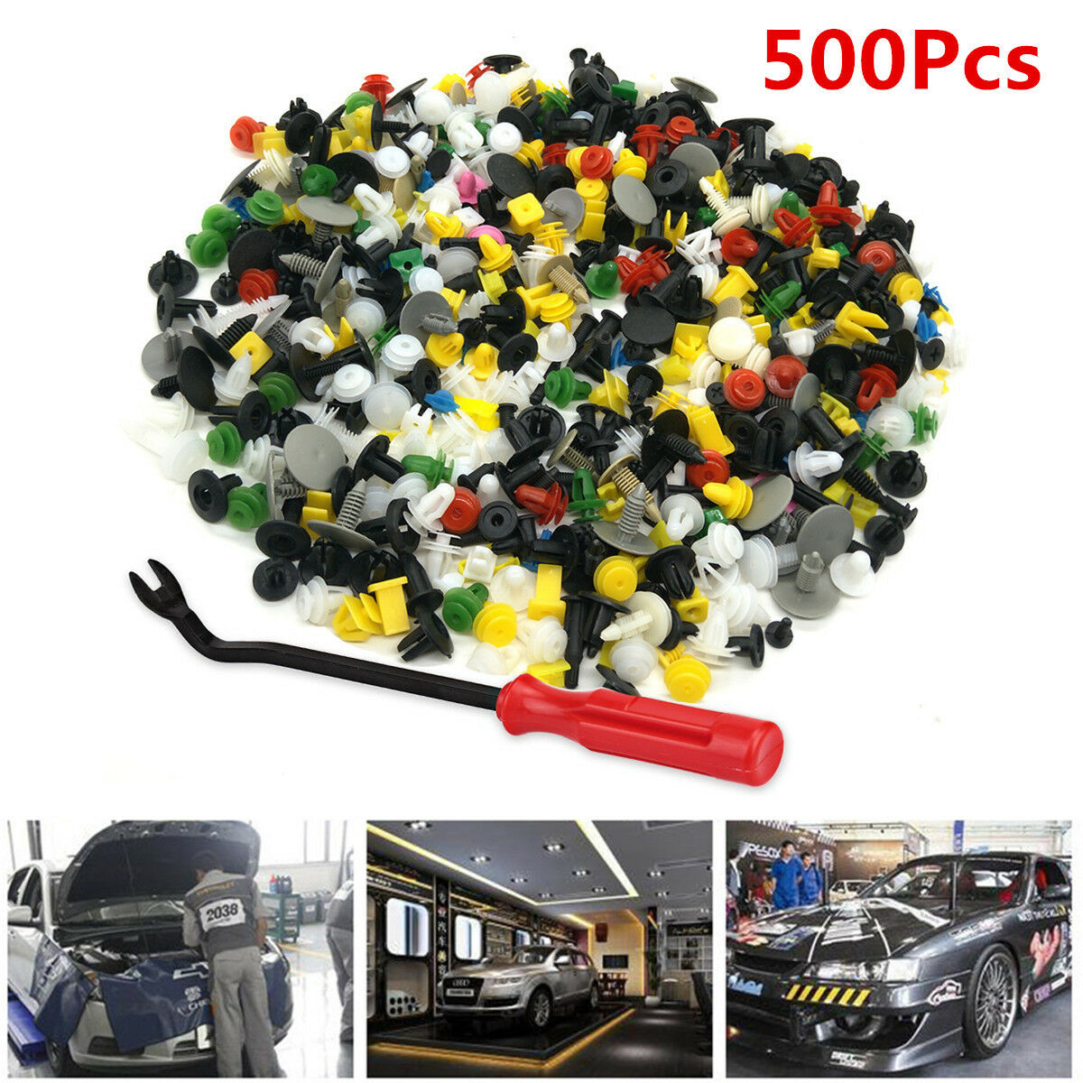 500Pcs Car Door Bumper Rivet Retainer Push Engine Cover Fastener Clips +Pry Tool