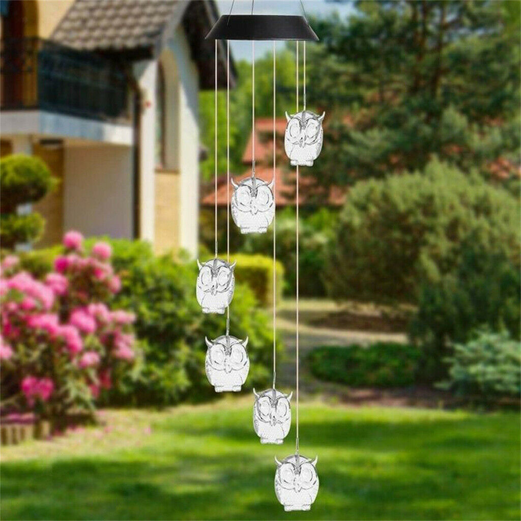 Owl Shape Solar Wind Chime Wind Bell LED Lamp Light Home Landscape Ornament