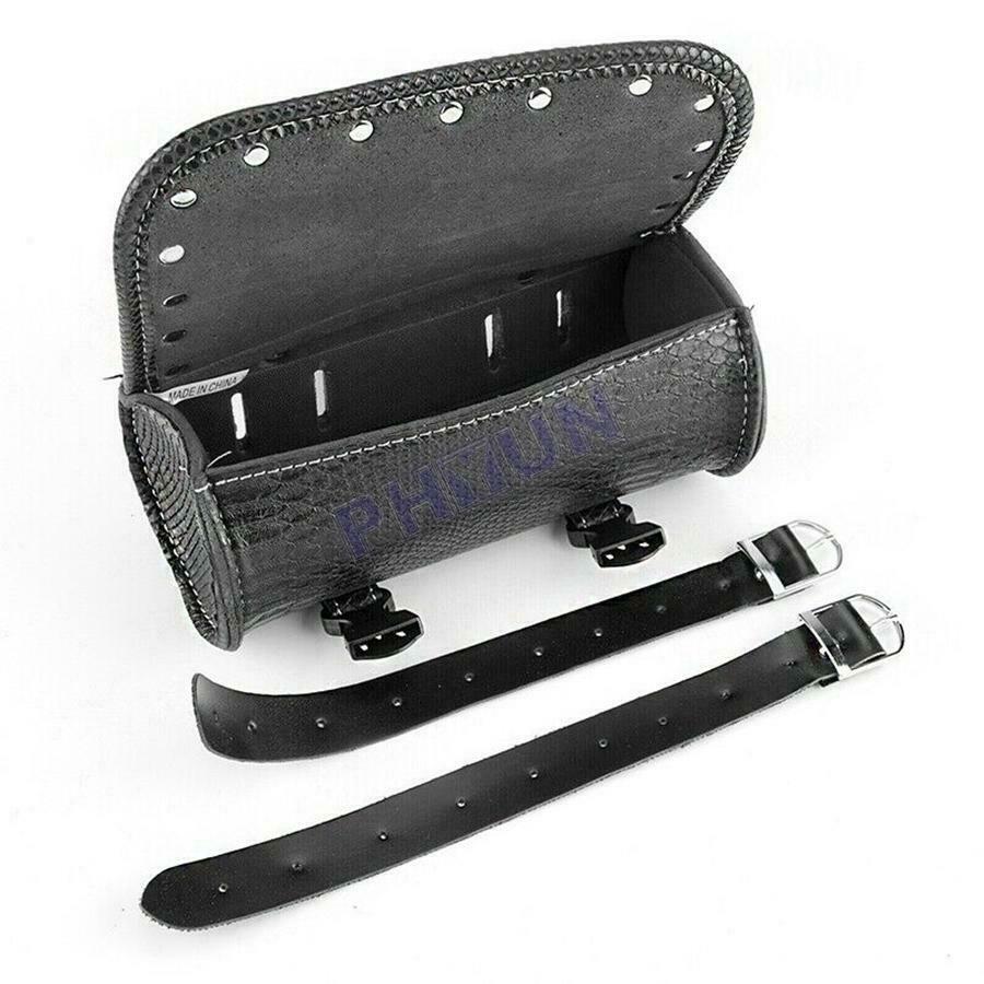 Motorcycle PU Leather Saddle Tool Bag Roll Barrel Look Scooter Moped Universal