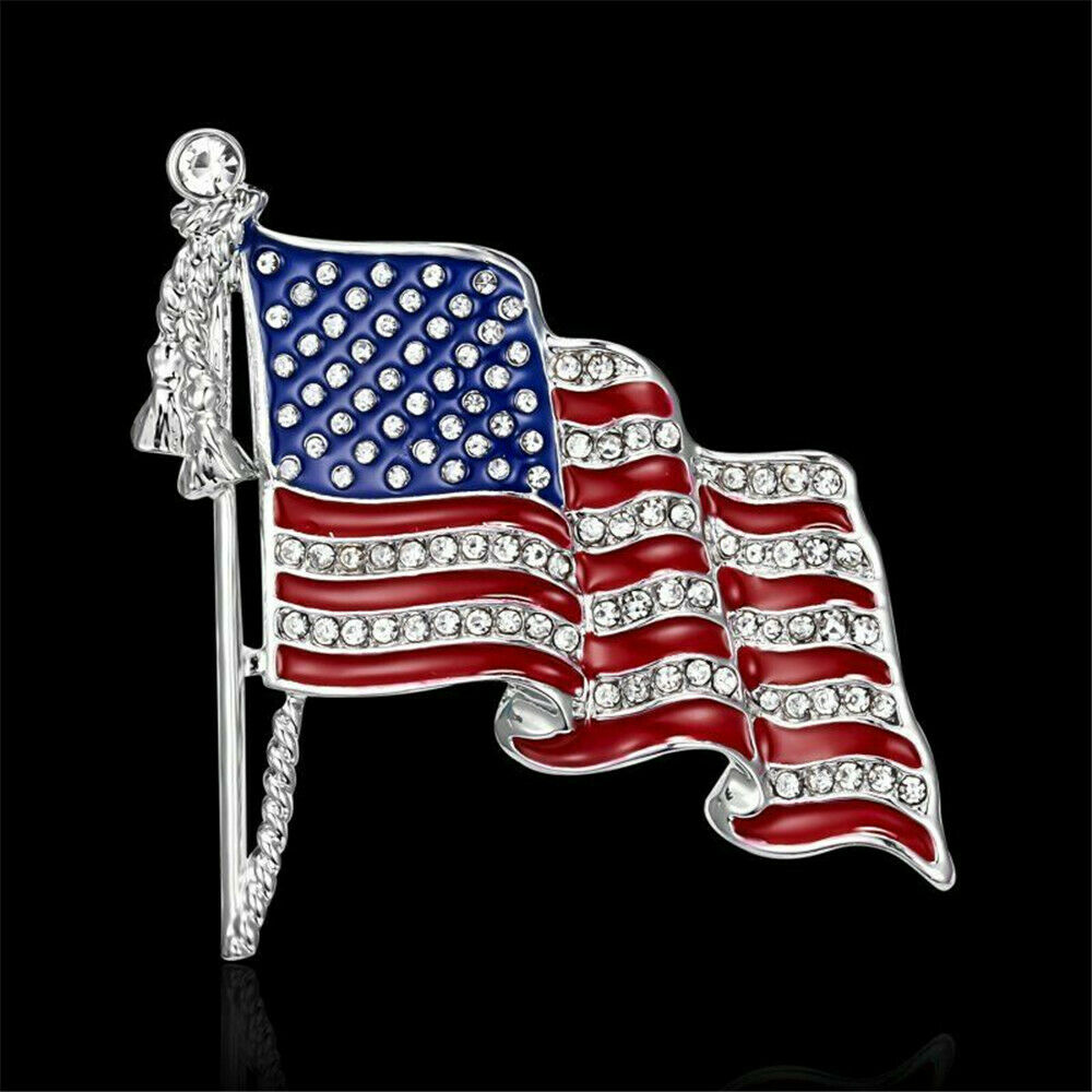 American Flag Rhinestones Crystal Brooch Pin Elegant Jewelry Lapel Fashion US