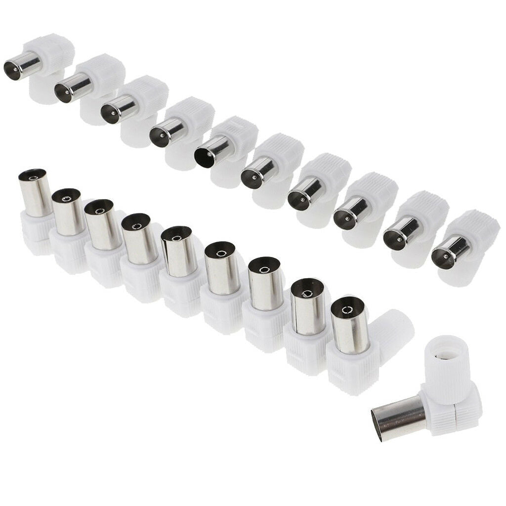 Right Angle 10x RF Female+10x RF Male Plug Coaxial Connector for TV Aerial