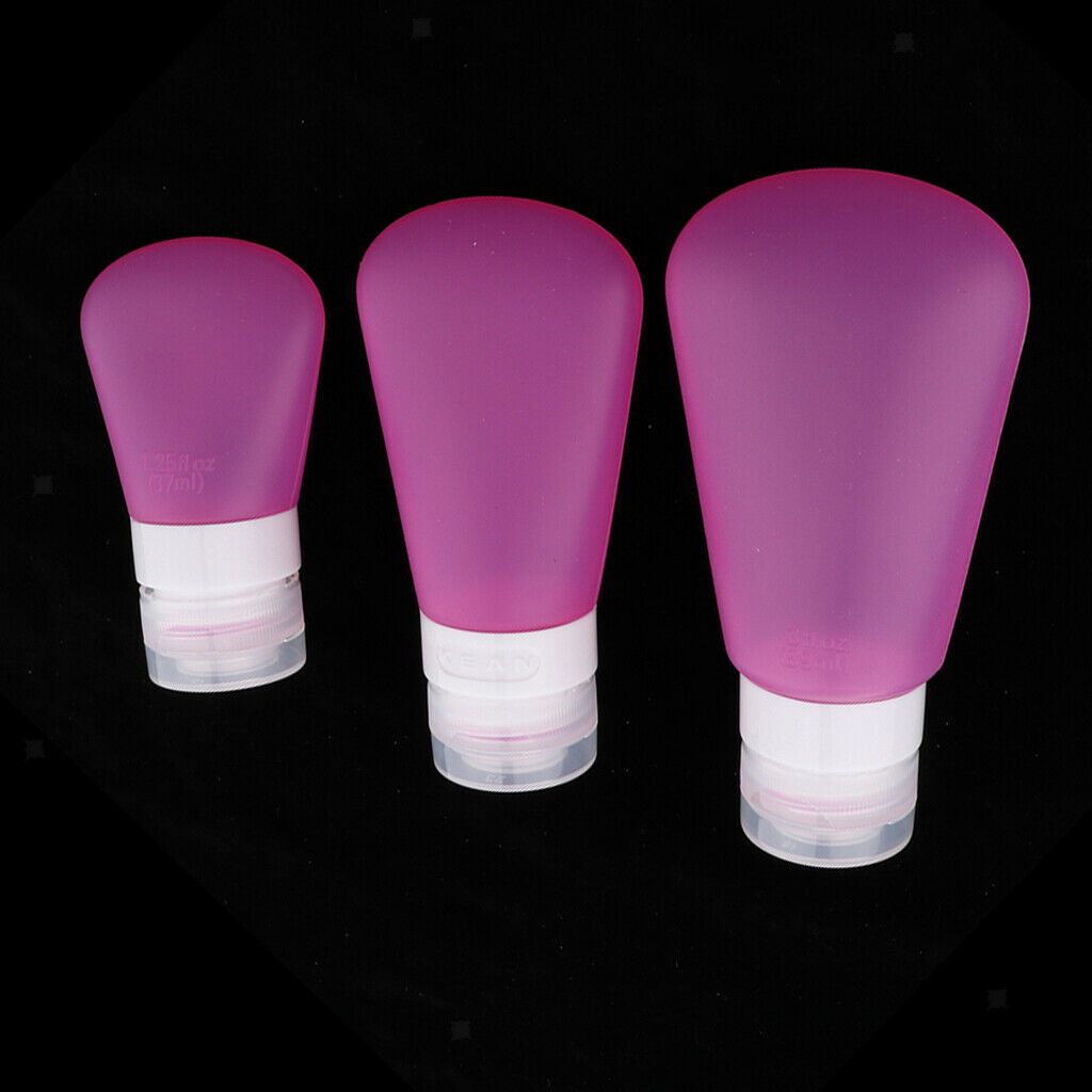 3Pcs Silicone Mini Shampoo Sample Cosmetic Bottle Travel Container RoseRed