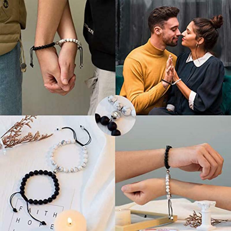 2pcs/Set Attractive Accessories Couple Bracelet Black Matte Agate Bracelet