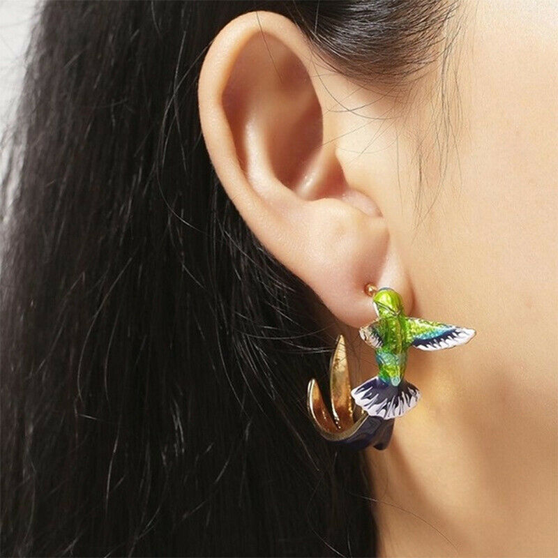 Flying Hummingbird Painting Oil Earrings Fashion Animal Jewelry Female Earri Rf