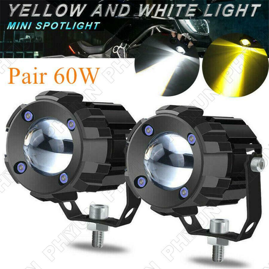 2x LED Motorcycle Bike Headlight Spot Fog Lights Driving Lamps Yellow & White