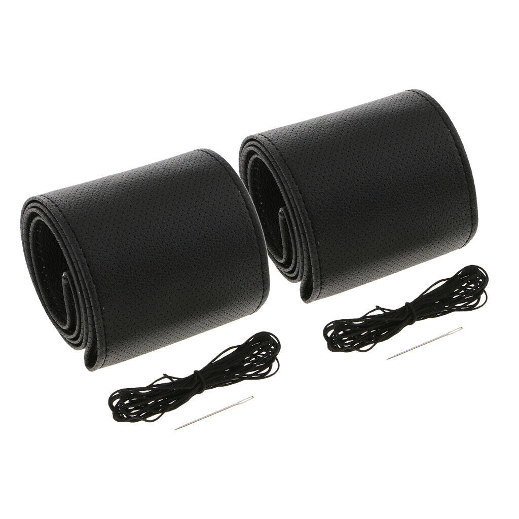 2x Car Truck PU Steering Wheel Cover W/ Needle and Black Thread Black DIY