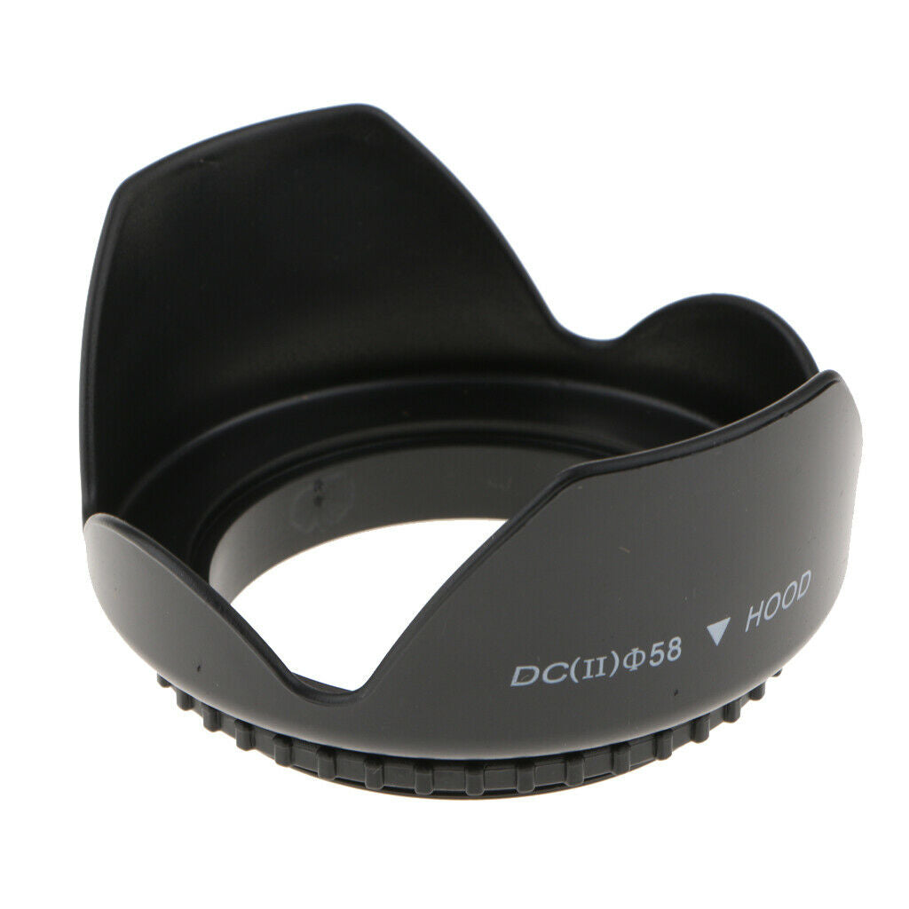 58mm Plastic Standard Crown Petal Flower Shaped Camera Lens Hood Black