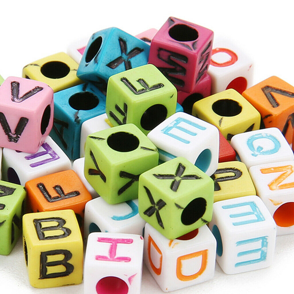 200 Pieces 6mm Acrylic Multi Color Cubic Letter Beads Alphabet Beads with