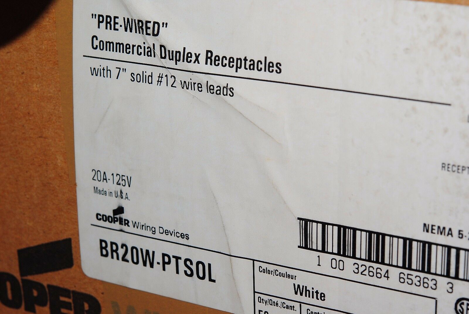 1pcs-COOPER BR20W-PTSOL 20A 125V Commercial Grade Duplex Receptacle 5-20R