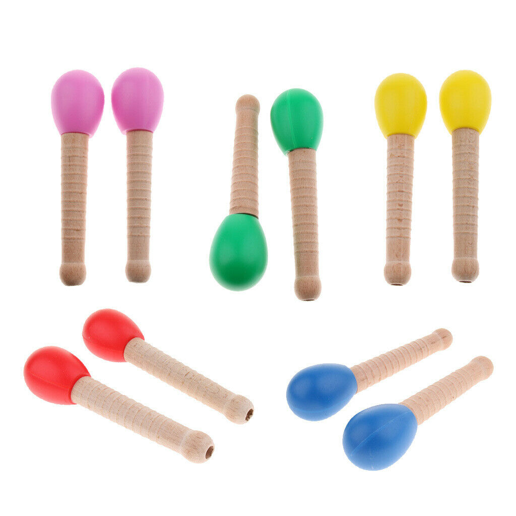 2 Pcs Wooden Sand Hammer Handbell for Kids Learning Educational Toys Red