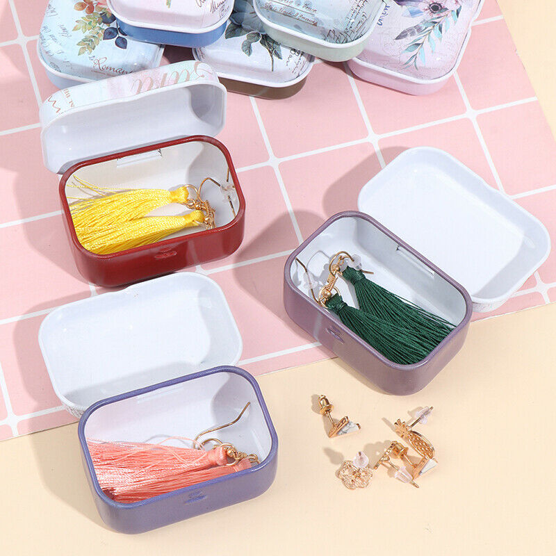 Mini Flower Tin Trinket Jewelry Coin Box Tinplate Storage Case Rectangul Sug Qx