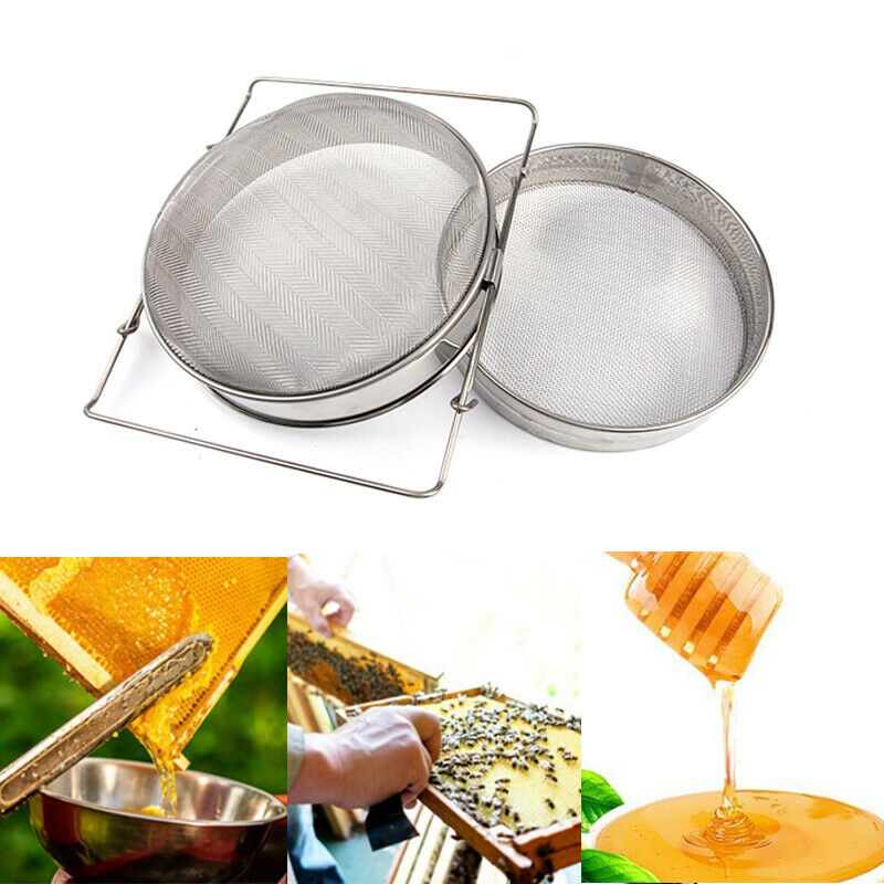 Double-Deck Stainless Steel Honey Strainer Screen Sieve Beekeeping Filter TaBDA