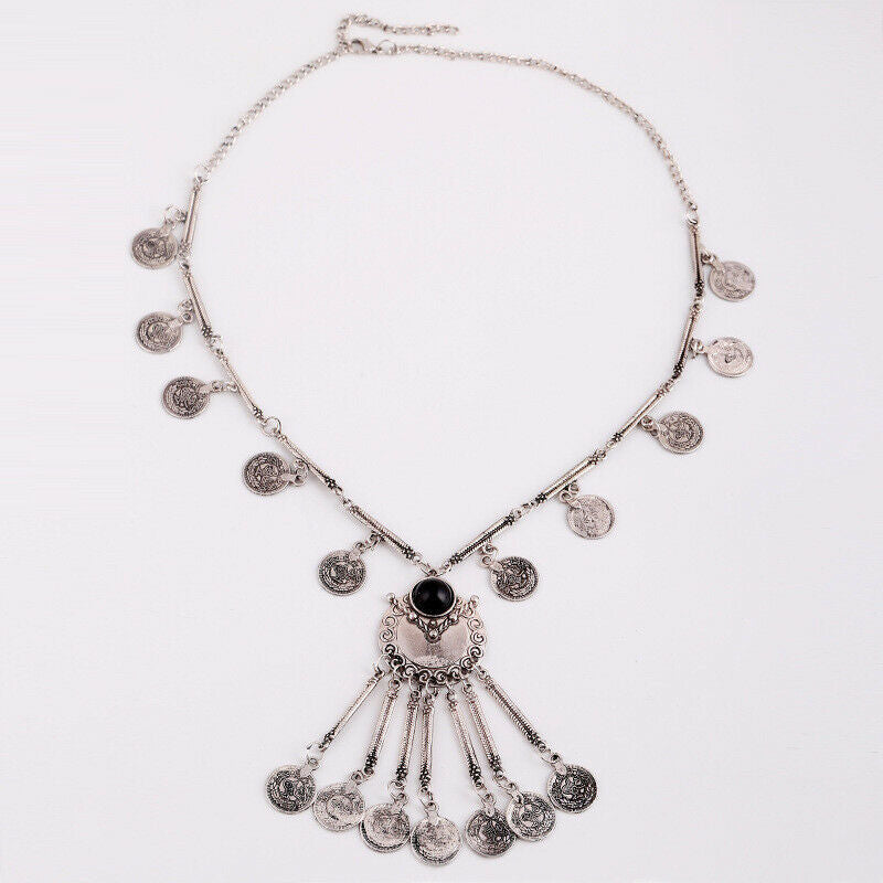 Ethnic Tribal Boho Beads Coin Fringe Belly Dance Bohemian Pendant Necklace