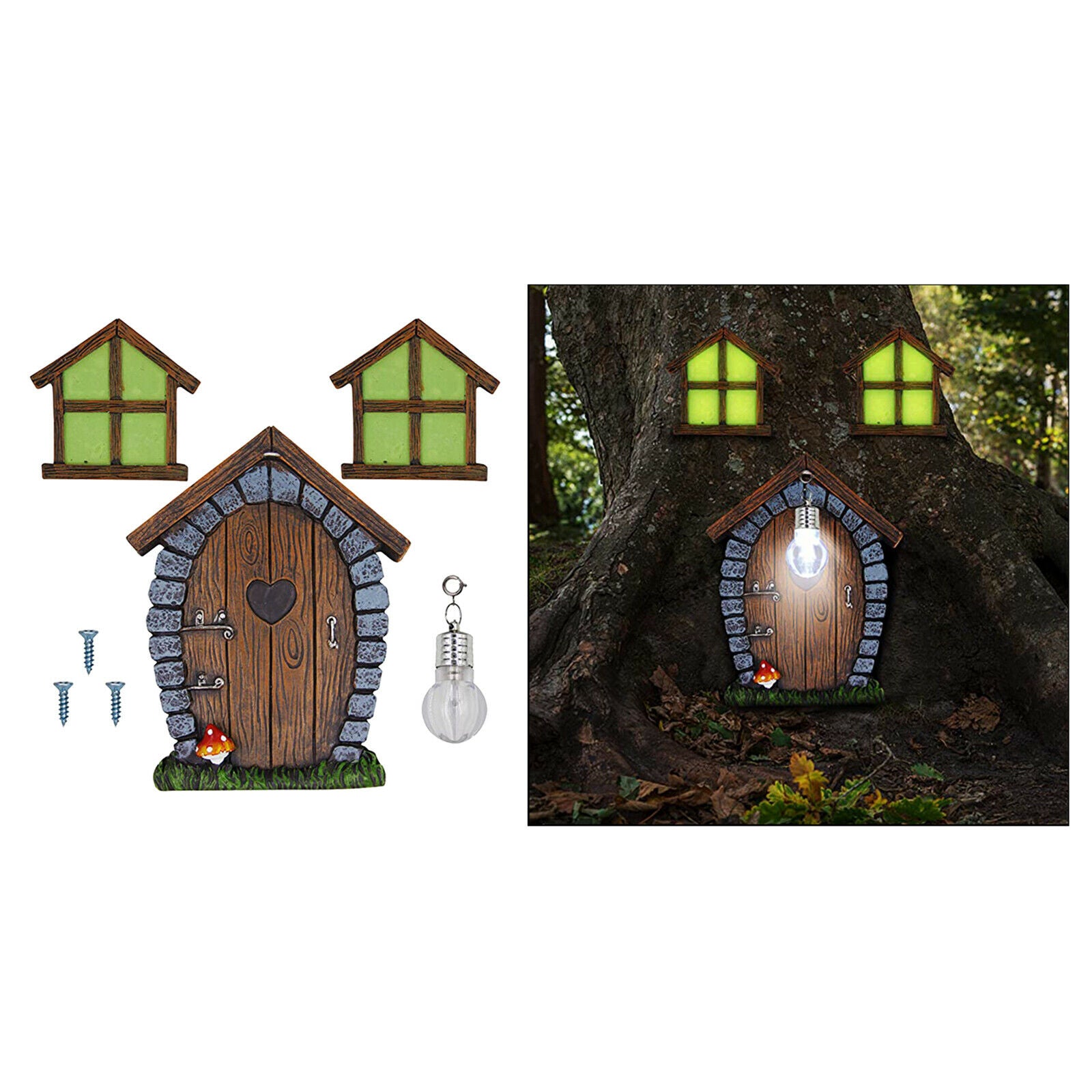 Fairy Gnome Home Door 6.7 Inches Tall Windows Set Yard Art Decor Ornament