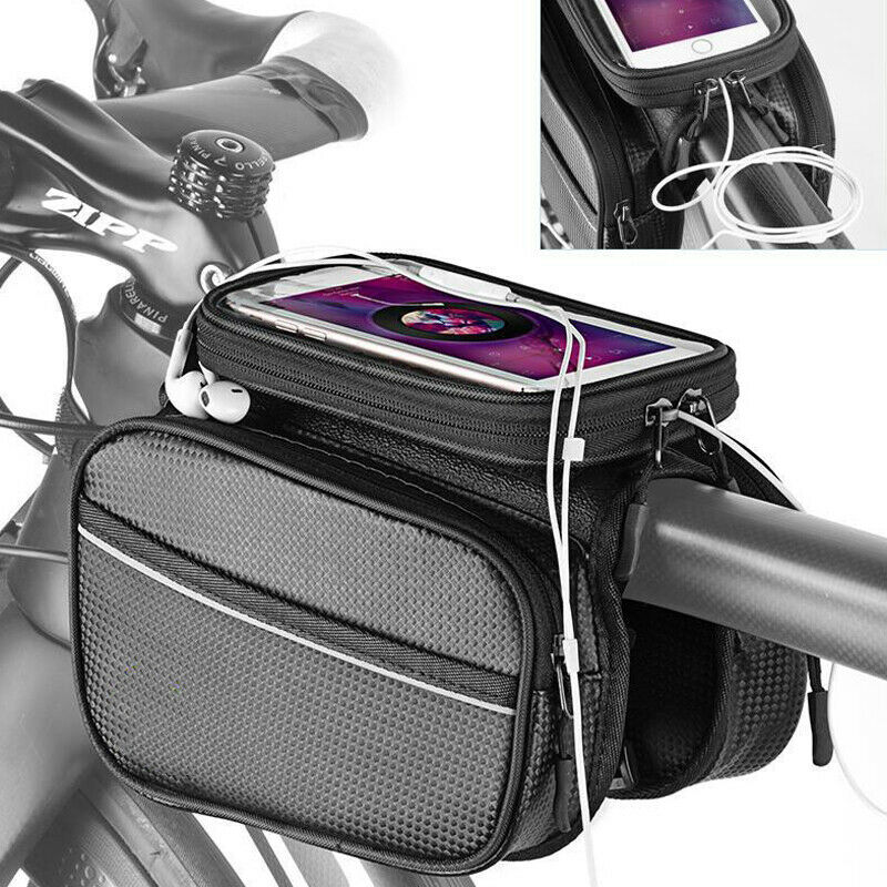 Top Front Frame Pannier Bag Double Pouch for Cycling Bicycle Bike Touch Screen