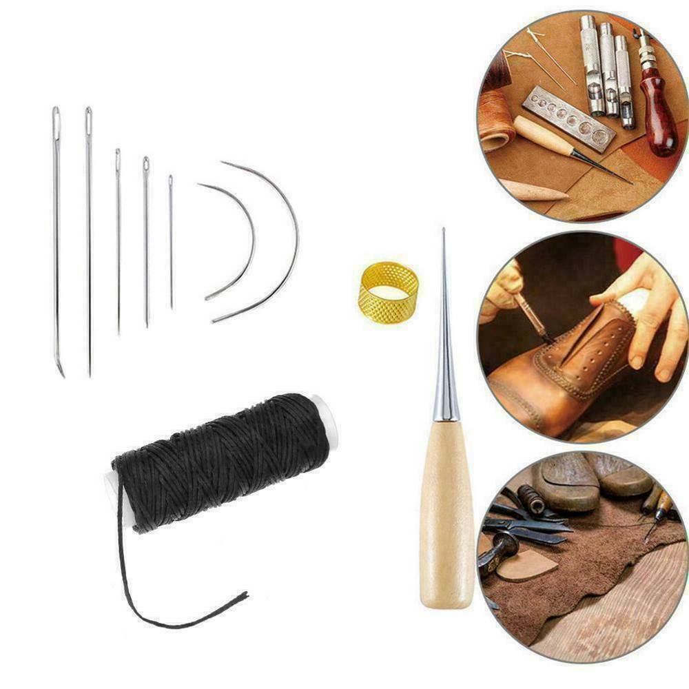 10X Leather Sewing Needles Stitching Needle Set Thread Thimble Repair Tool Set