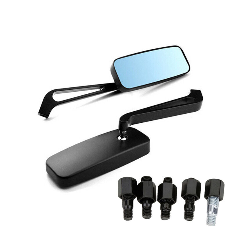 Anti Glare Blue Glass Y Black Motorcycle Rectangle Rearview Mirrors For Kawasaki