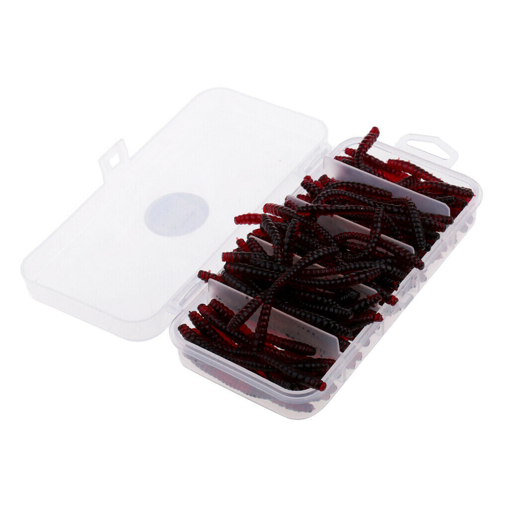 100Pcs Soft Earthworm Fishing Bait Worm Lures Hooks Baits Red