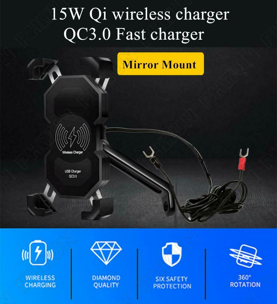 2in1 Motorcycle Phone Holder 15W Qi Wireless Charger QC3.0 Fast Charging Bracket
