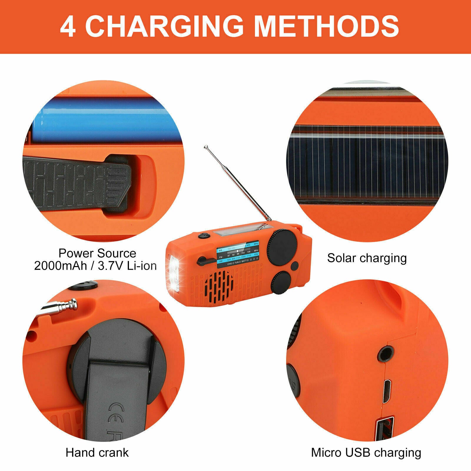 Solar Emergency AM/FM/NOAA Radio w/3 Weather Hand Crank  LED Fashlight SOS Alarm
