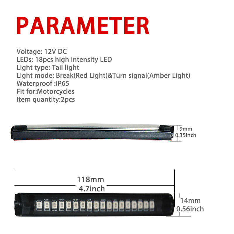 18LED Amber/Red Motorcycle ATV Tail Brake Stop Turn Signal Taillight Strip Light