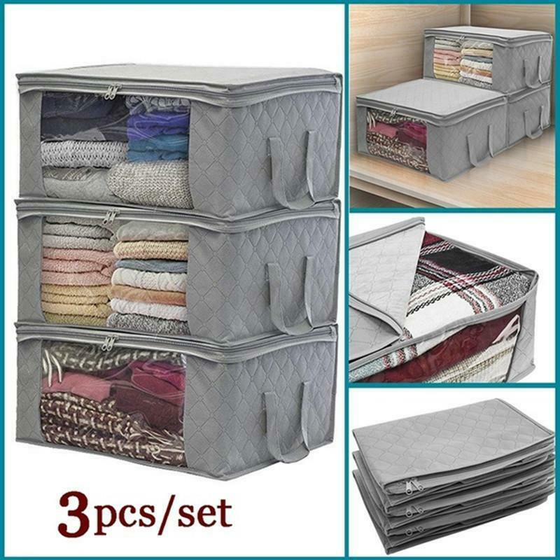 3PCS/Set Foldable Home Closet Storage Bag Organizer Box Clothes Quilt Bags