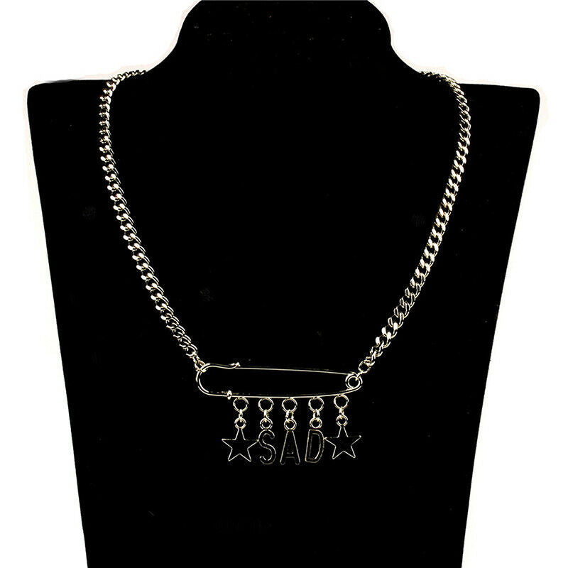 Rock Punk Safety Pin Letter Star Pendant Harajuku Gothic Metal Choker Nec.l8