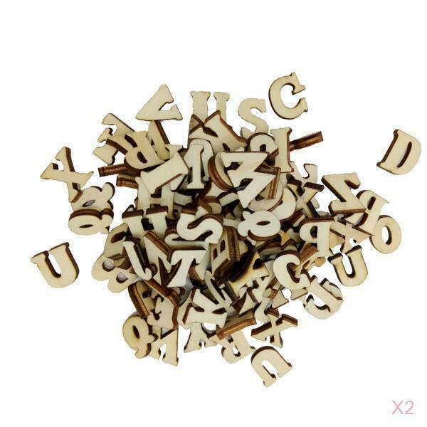 200x Unfinished Wooden Shapes Letter Alphabet Embellishments for Kids Games