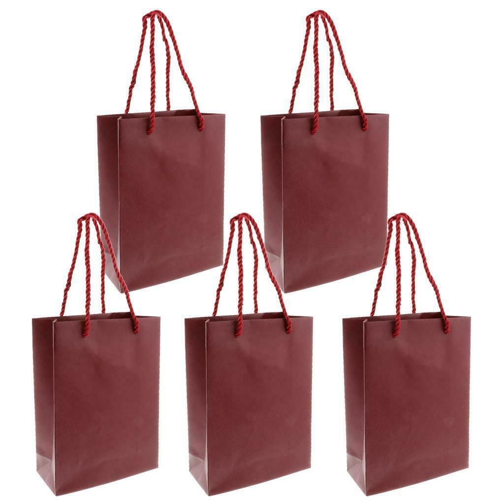 5 Pieces Paper Bags Jewelry Shopping Gift Wedding Handles Bags Wine Red