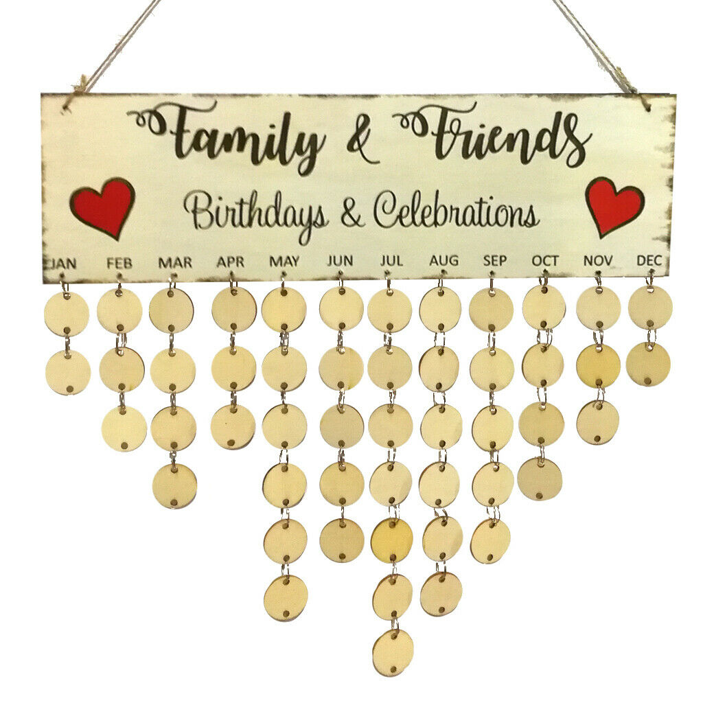 Family Friends Birthday Celebrate Reminder Calendar Wooden Board Hanging Decor