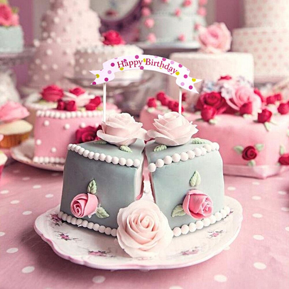 Happy Birthday Cake Cupcake Bunting Banner Flag Food Topper Party Picks BDAU