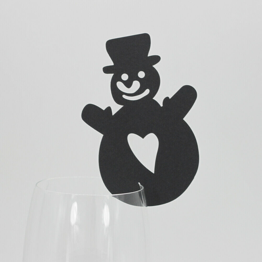 50pcs Christmas Snowman Glass Place Cards Table Mark Wine Cup Decor Black