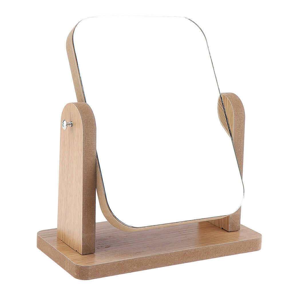 2Pieces 360 Degree Rotates Makeup Beauty Vanity Mirrors w/ Wooden Base Gifts