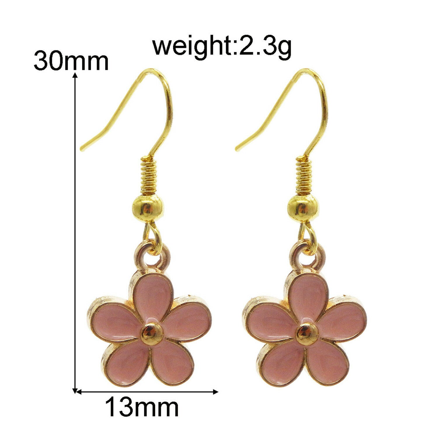 1 Pair Pink Enamel Metal Mini Flower Charm Drop Dangle Hook Earrings Jewelry