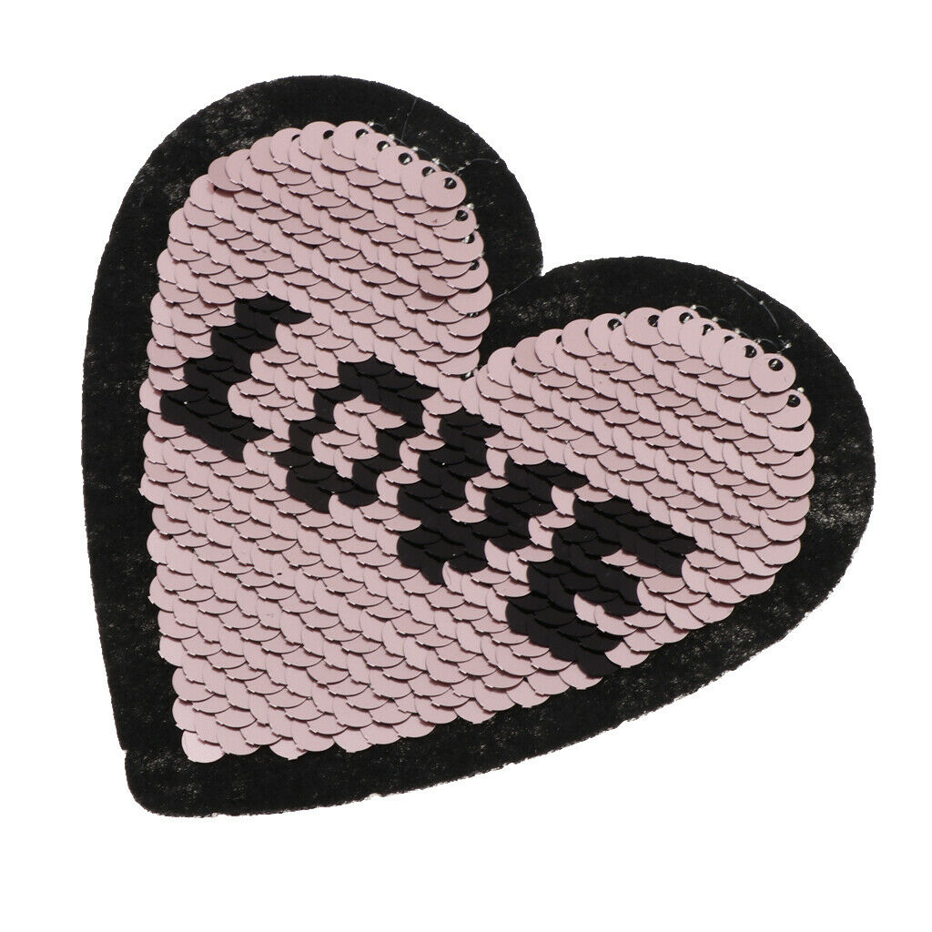 6x Sequin Heart Patches Applique Patches For Sewing And Iron On DIY Craft And