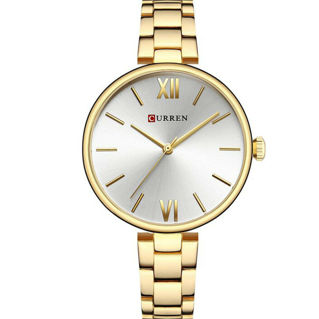 Women watch steel belt waterproof quartz fashion watch Golden and White