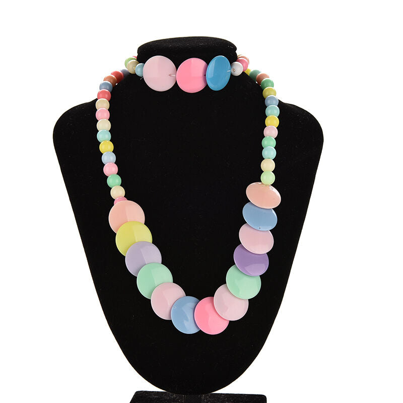 Colorful Beads Necklace&Bracelet Set Party Jewelry for Kids Baby Girls.l8