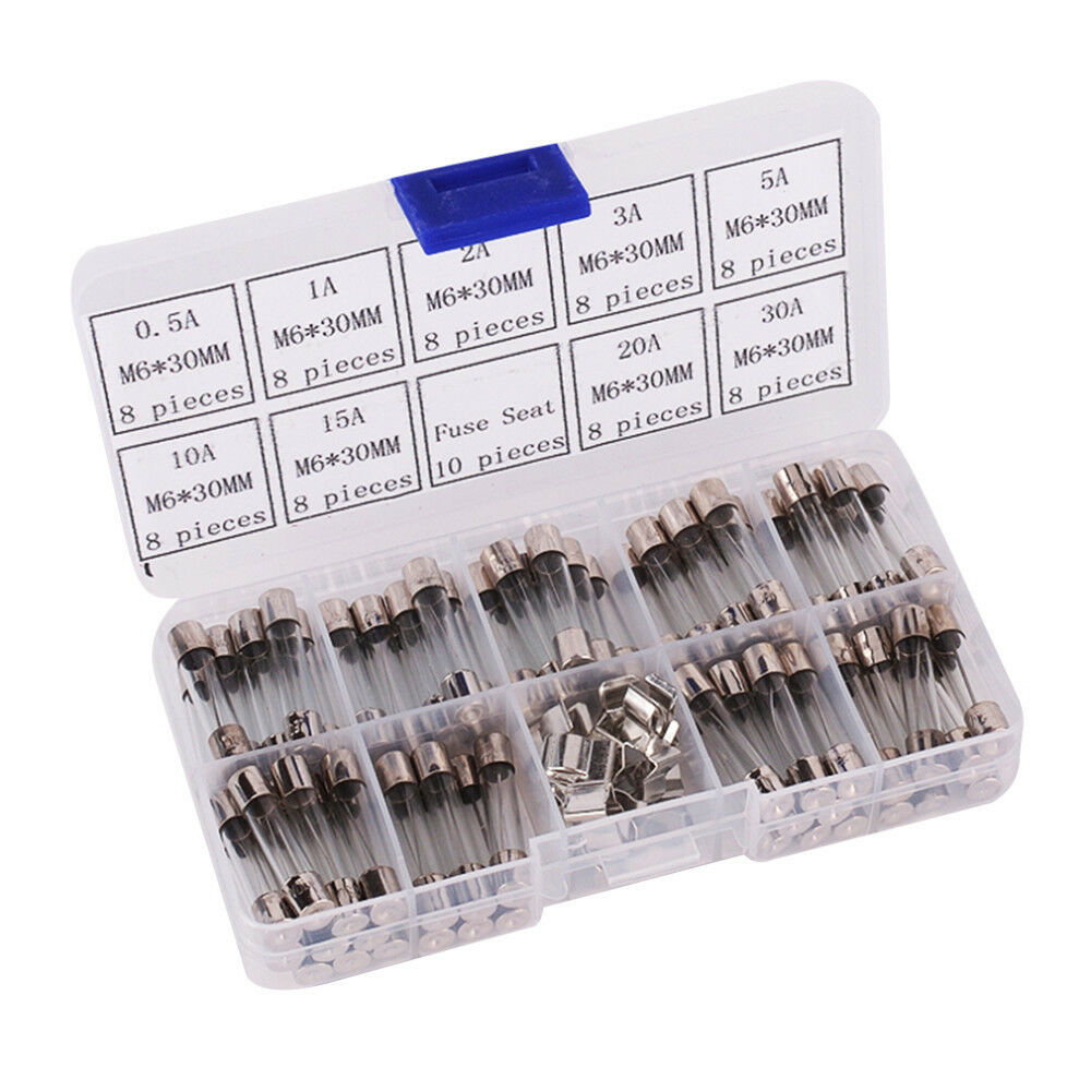 72pcs M6*30mm Car Electrical Assorted Kit Glass Tube Fuse with 10pcs Fuse Holder