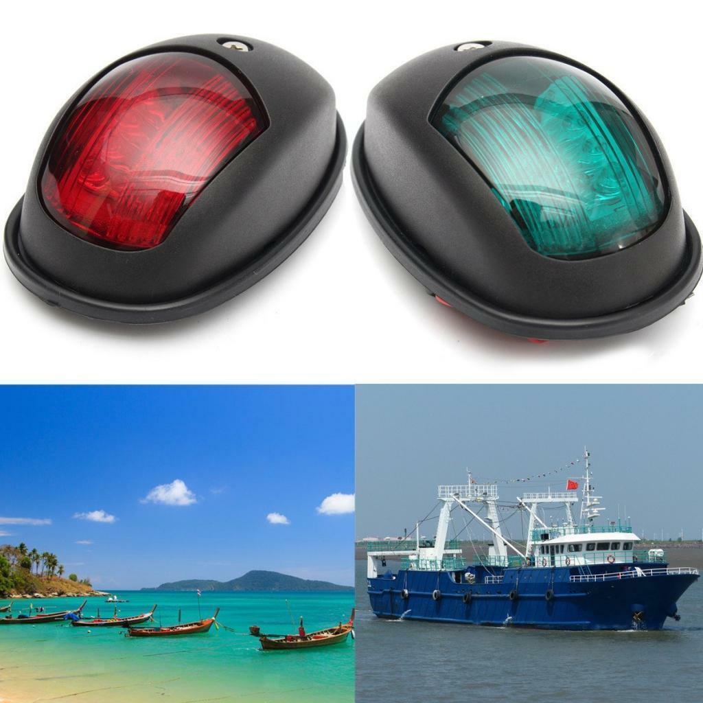 2 Piece Boat Red Green LED Navigation Lights Maritime Port Starboard Black