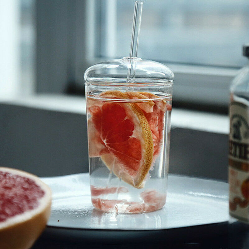 Gift 450Ml Glass Cup with Lid Straw Transparent Mug Milk Coffee Drinking Cup 1Pc