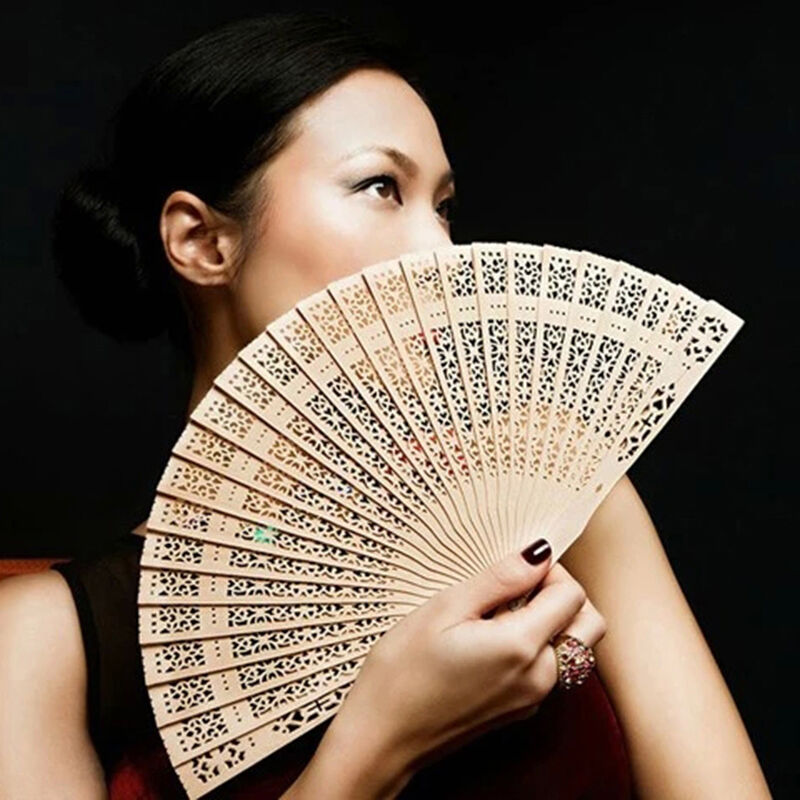 Chinese Bamboo Folding Hand Fan Wedding Party Flower Pattern Retro Gift Wo.l8