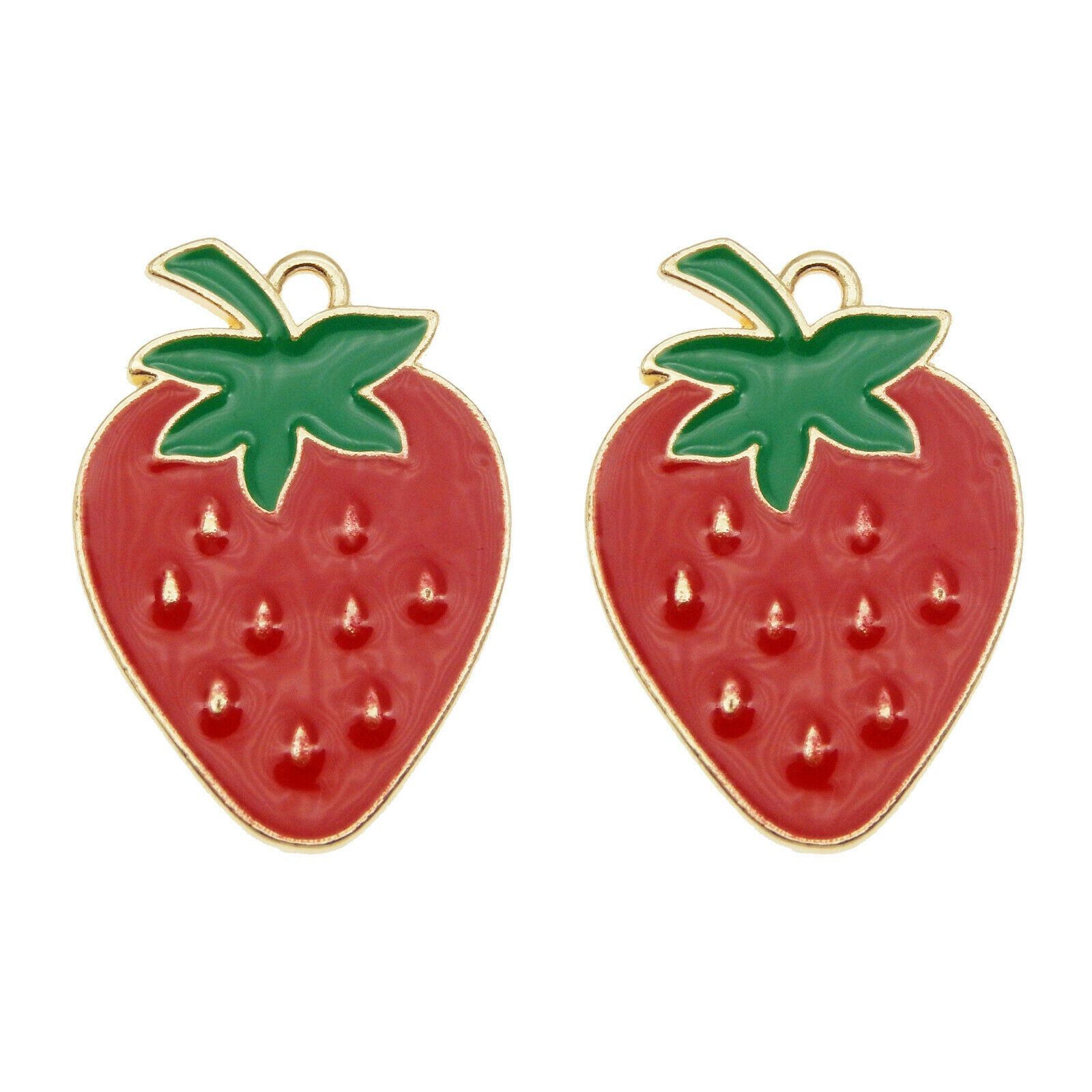 Wholesale Enamel Alloy Red Strawberry Fruit Pendant Charms DIY Findings 12pcs