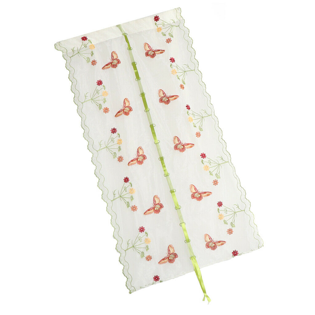 1 Pair Butterfly Embroidered Roman Curtain Balloon Curtains Sheer Window Curtain