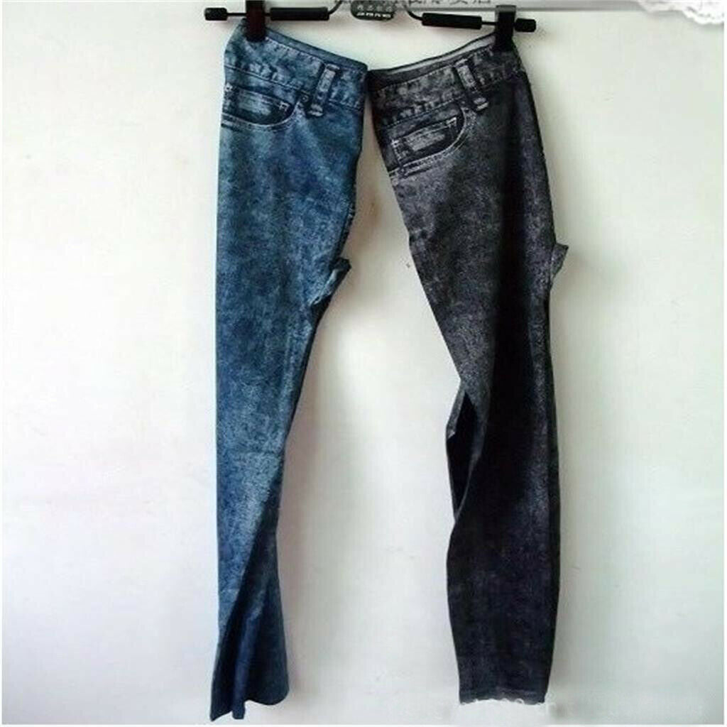 2 Pieces Ladies Women Leggings Stretchy Jeggings Jeans Look Solid Leopard Pants