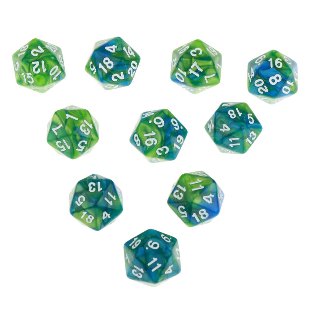 2X D20 20-Die Multi Side Dices for Board Game Toys Tabletop RPG Green Purple