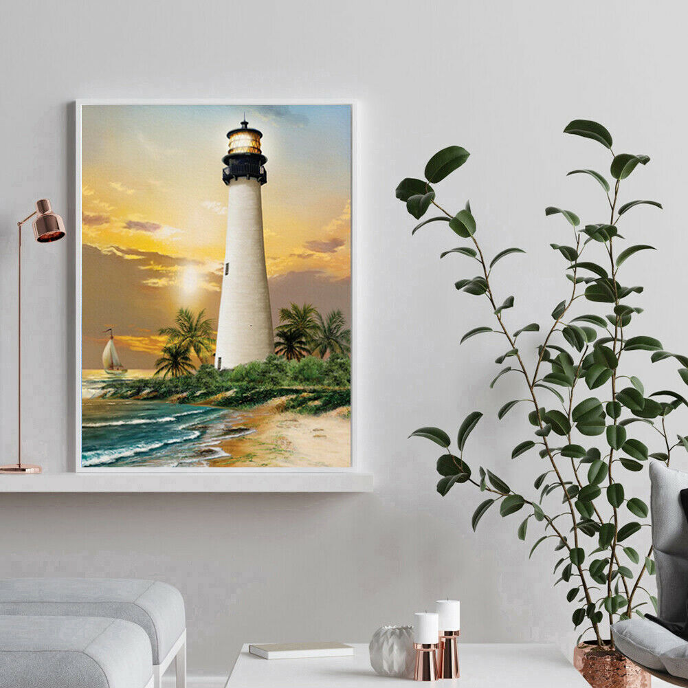 Diamond Painting Lighthouse Full Round Rhinestone Picture Home Wall Decor