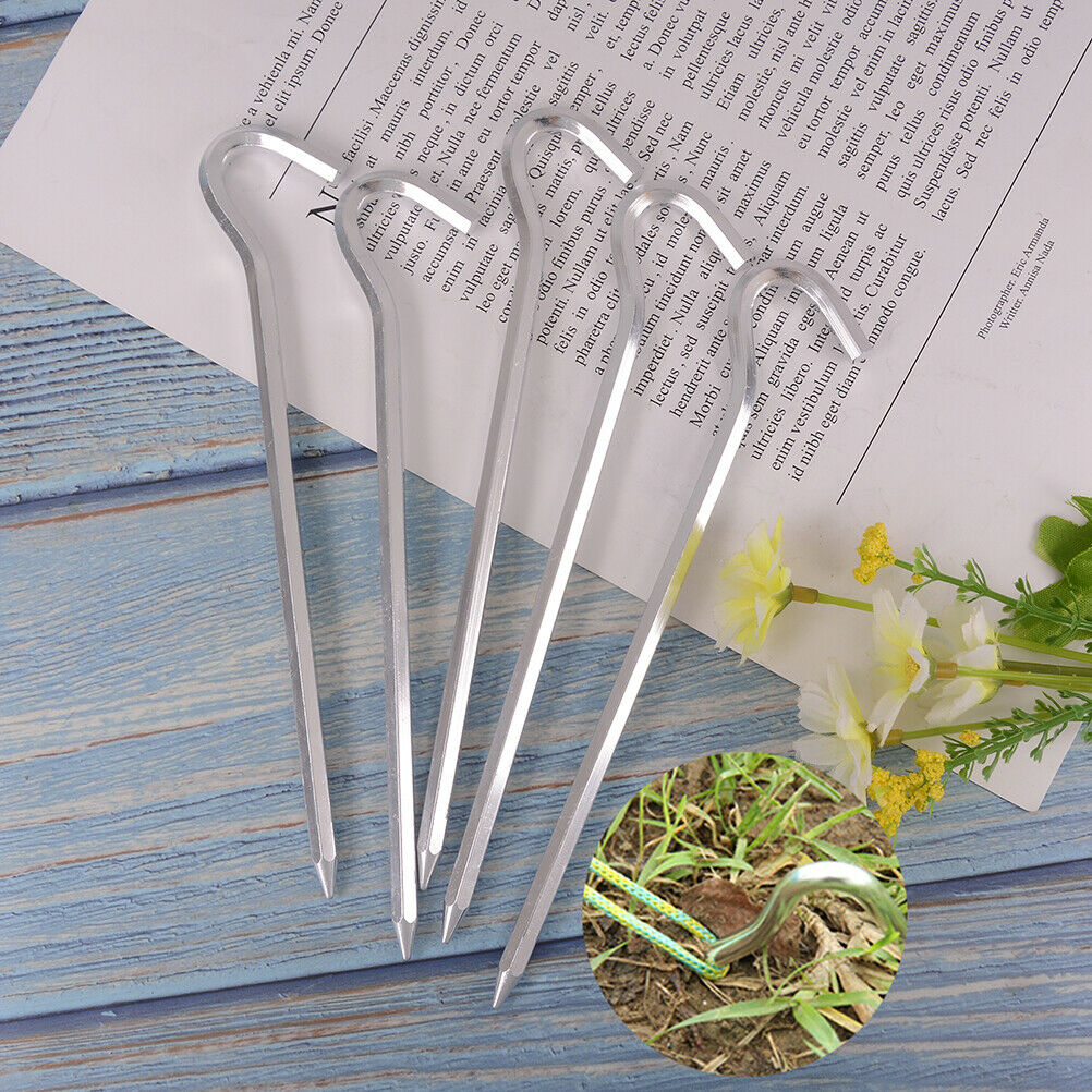5 Pcs Alloy Tent Stakes Pegs Heavy Duty Nail Head 7.01Inch Solid Steel Me Hu SJ