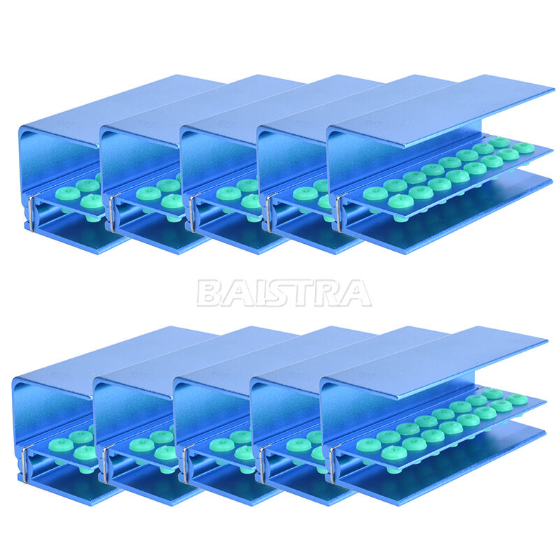 10Kits Dental Burs Holder Block 16 Holes & Silicon Cover FG RA Autoclavable Blue