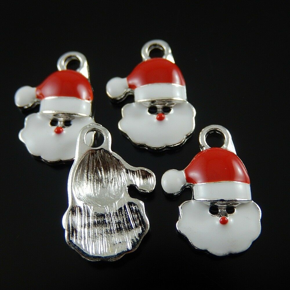 10pcs Alloy Enamel Single Side Santa Claus Charms For Necklace Pendant DIY Gifts