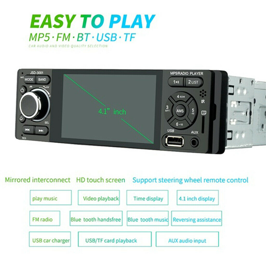 1DIN HD Car Stereo MP5 Player Rearview Monitor Bluetooth 4.0 FM Mirror Link